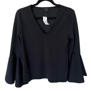 Ann Taylor Women’s Black V-Neck Bell Sleeve Blouse – Long Sleeve Size X-small
